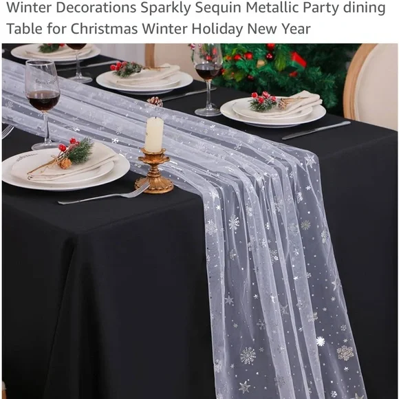 Snowflake Runner Silver 120 Inch Sheer Chiffon Gauze Runner, Winter Decoration - Picture 5 of 14